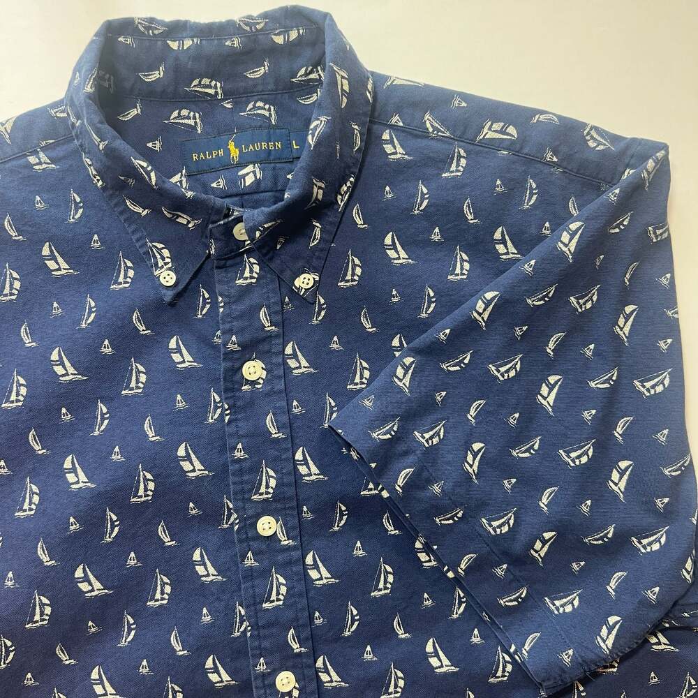 Polo Ralph Lauren Short Sleeve Button Down Shirt w All-Over Sailboat Print Large